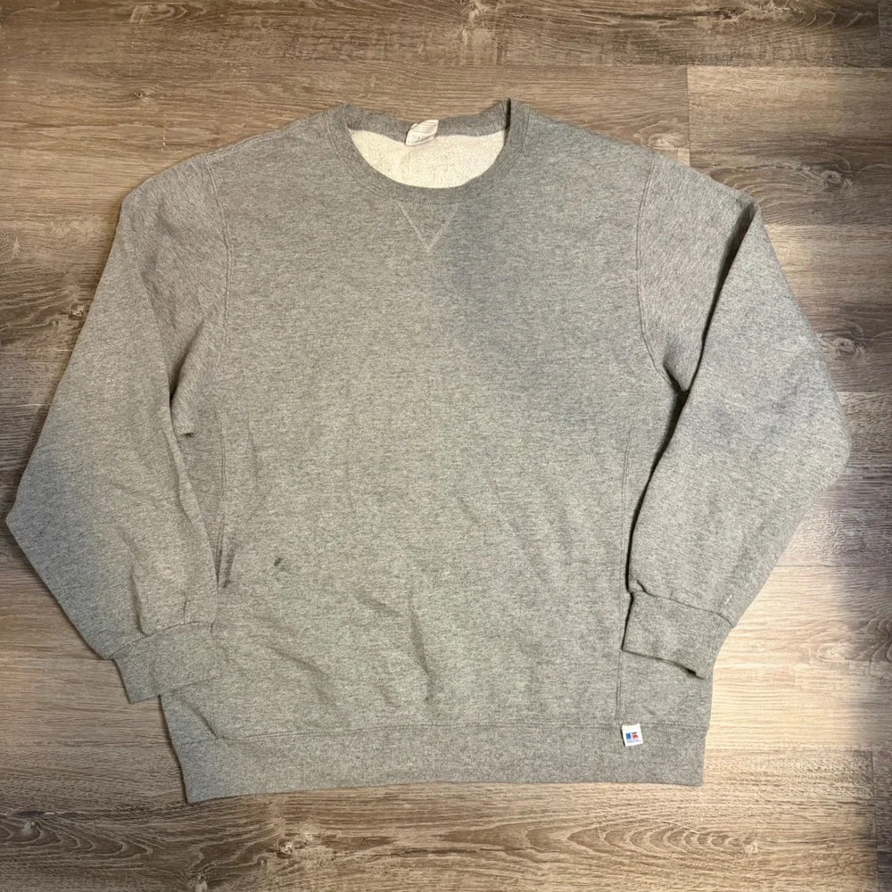 Russell Athletic Vintage Heather Gray Crewneck Sweatshirt Mens Large V-Stitch